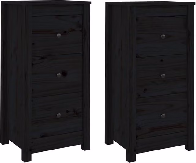 Berkfield Home Set of 2 Black Rustic Solid Wood Pine Sideboards, W/D/H: 40 x 35 x 80 cm – 1