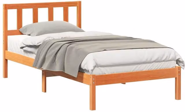 Berkfield Home Modern Solid Pine Wood Bed with Headboard, Wax Brown, W: 90 cm, L: 200 cm – 1