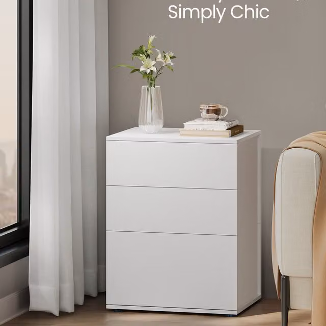 VASAGLE Modern Matt White and Beige Nightstand