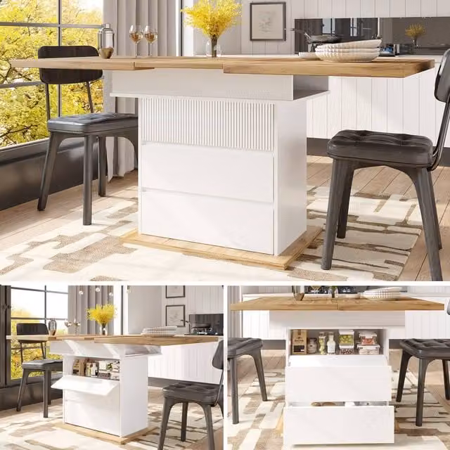 ModernLuxe Extendable Rectangular Dining Table with Drawers and Door in White, W/D/H: 110 x 80 x 75 cm – 1