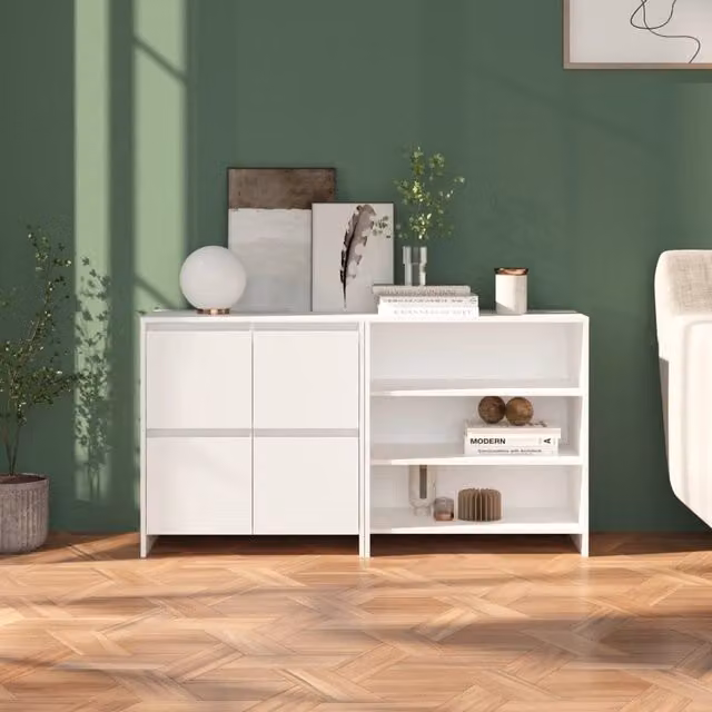 Berkfield Home 2 Piece Modern White Matt Engineered Wood Sideboard – 1