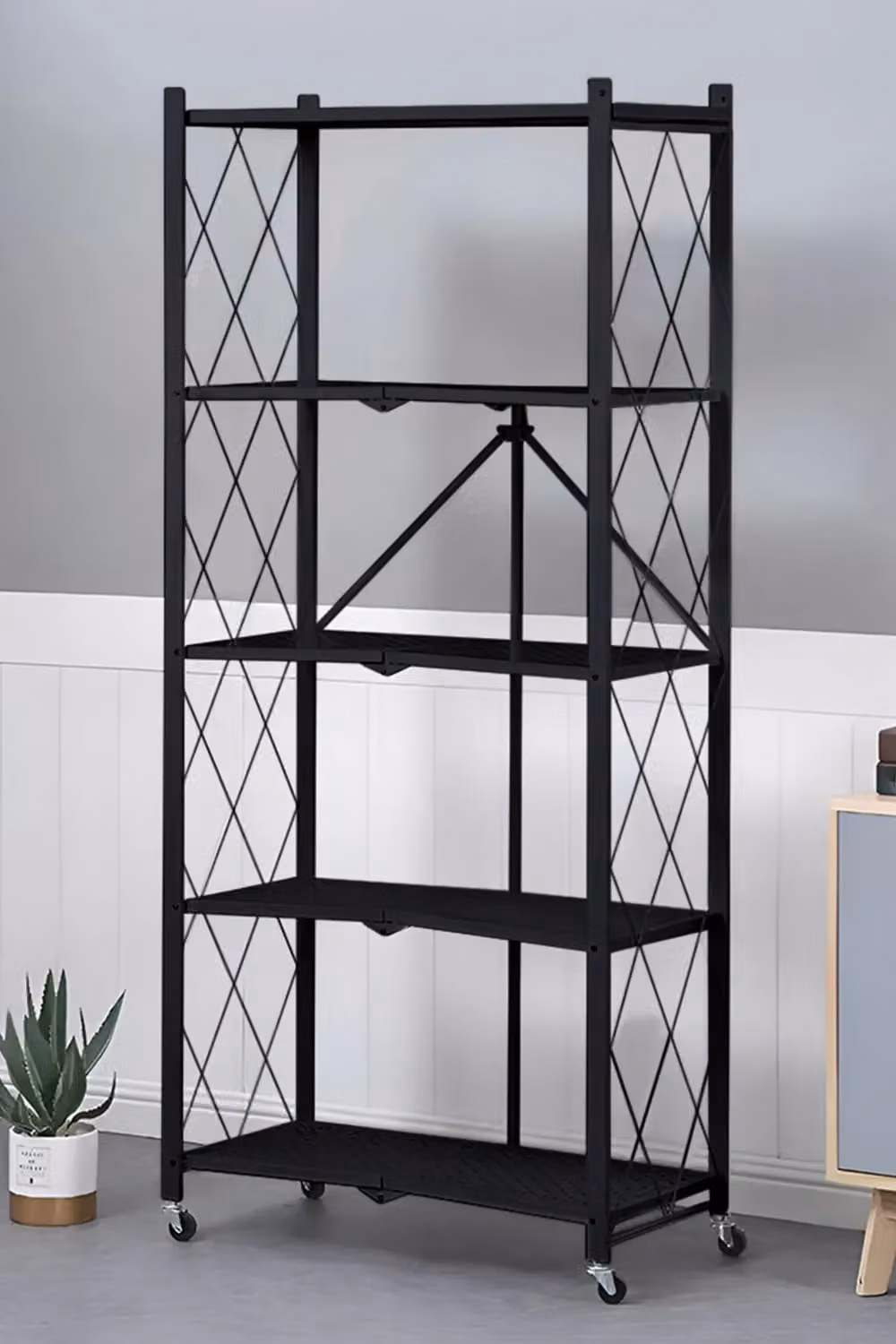 Living and Home 5-Tier Collapsible Metal Storage Shelf with Casters in Black – 3