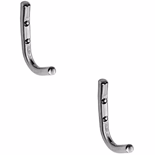 Loops 2 Pack Slimline One Piece Wall Mounted Coat Hook in Bright Stainless Steel, 55mm Projection