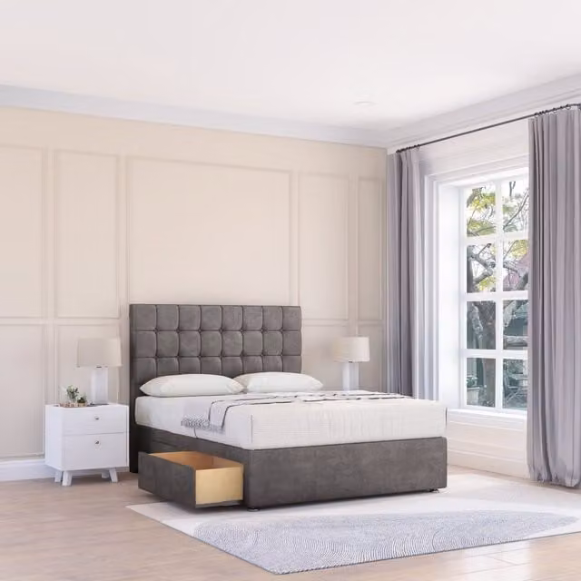 Sloomy Alabama Divan Bed Base and 26 inch Struts Headboard, Grey, W/D/H: 180 x 200 cm