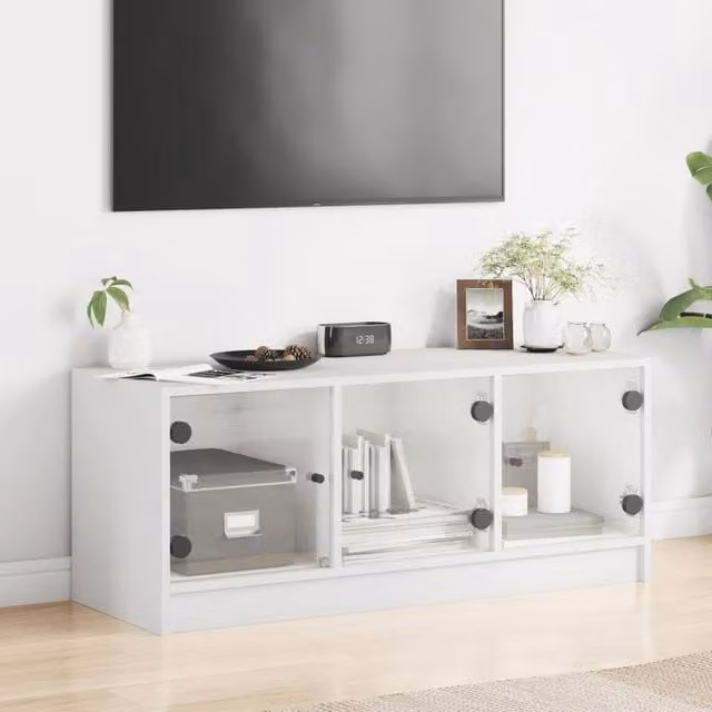 Berkfield Home Modern White TV Cabinet with Glass Doors W/D/H: 102 x 37 x 42 cm – 1