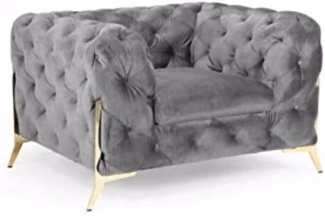 Stratus Interiors Silver Plush Velvet 1 Seater Italian Chesterfield Sofa – 1