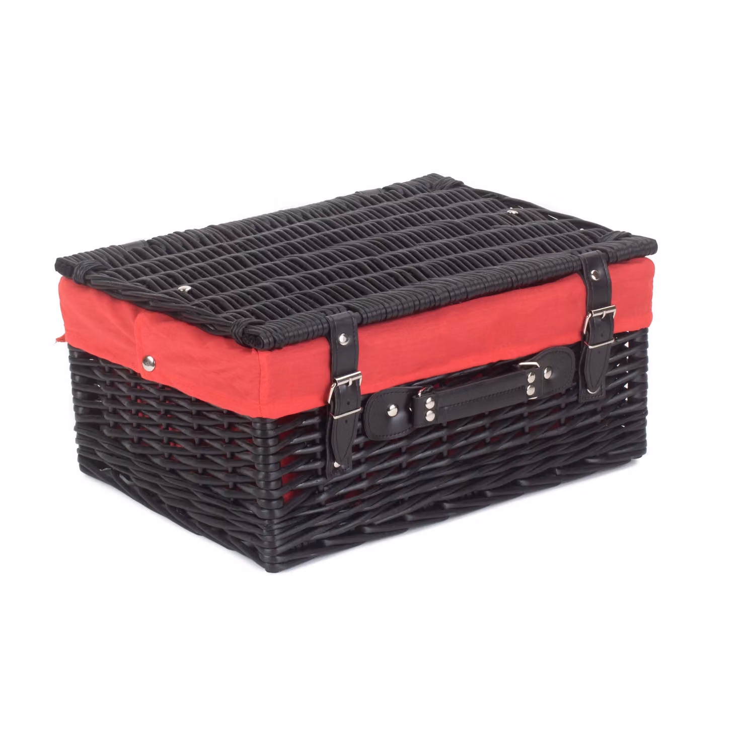 Red Black Willow Picnic Basket with Red Lining, 41cm Empty Wicker Hamper – 2