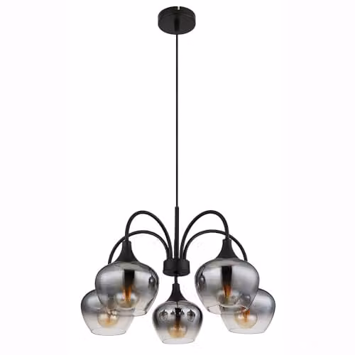 Netlighting Maxy Multi Arm Pendant Light with 5 Smoke Glass Spheres in Black
