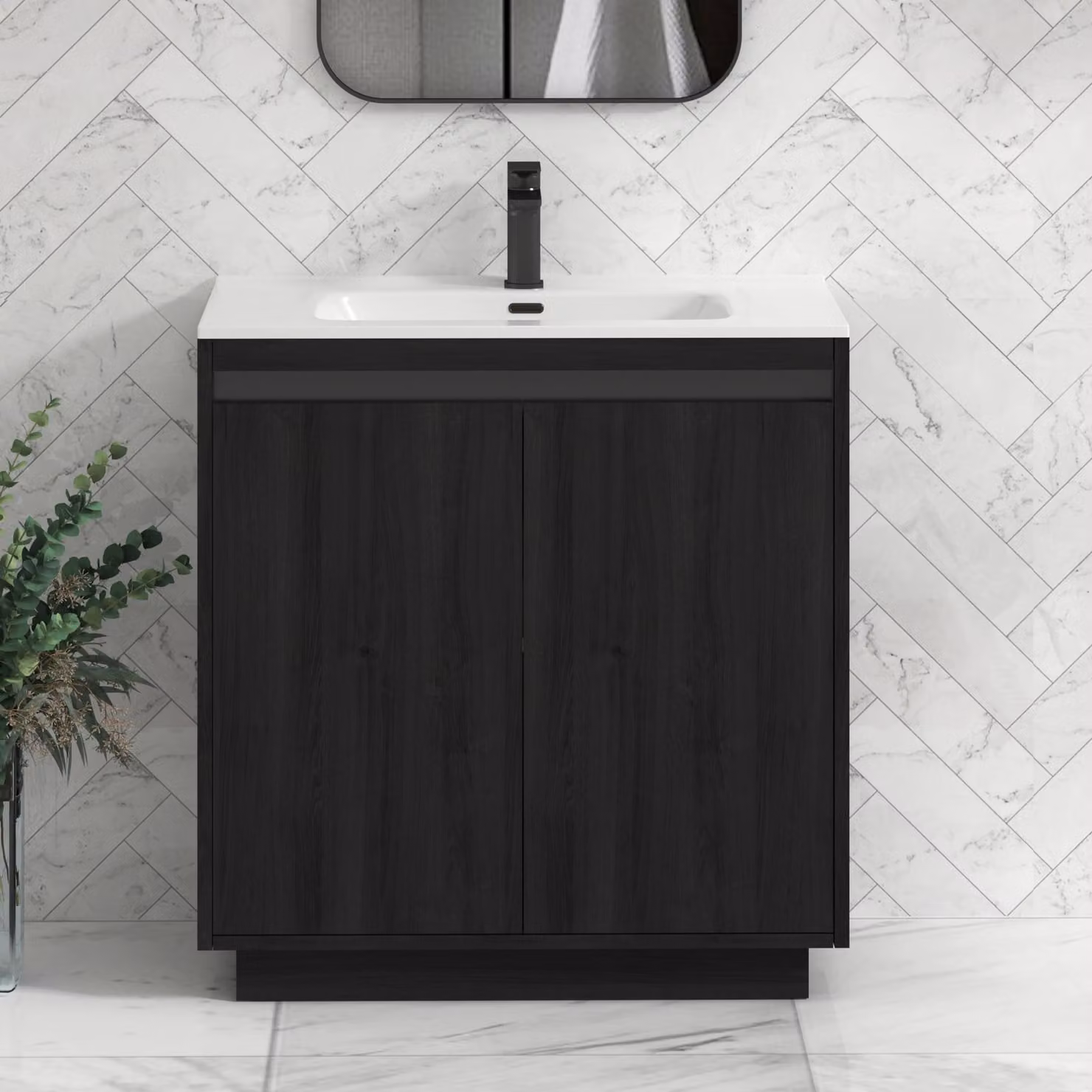 Royal Bathrooms Orion 800mm Floor Standing 2 Door Vanity Unit in Hale Black with Ceramic Basin and Black Accent Trim