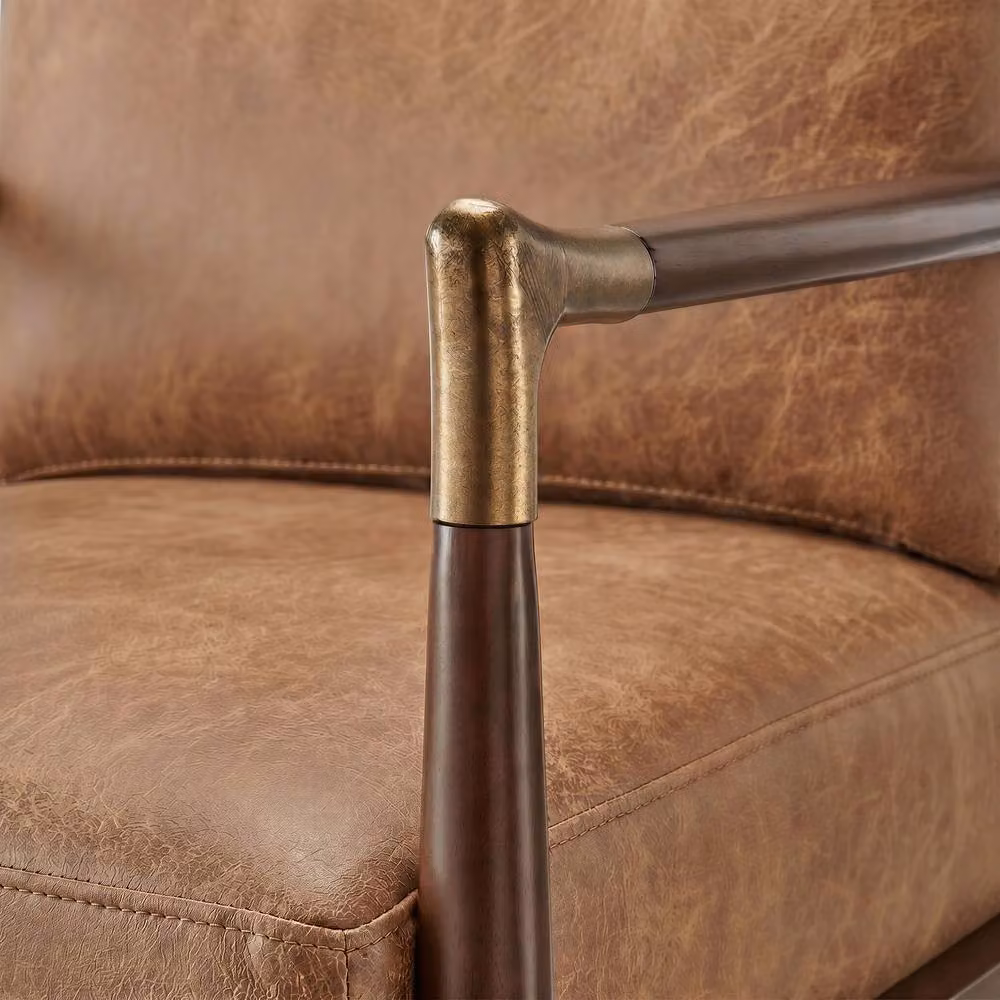 FurnitureboxUK Delia Mid Century Modern Accent Chair in Tan Faux Leather with Solid Wood Frame – 3