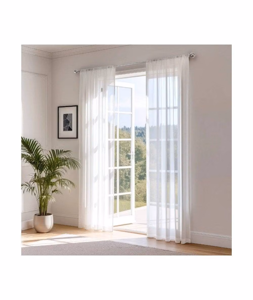 New Edge Blinds Sheer Slot Top Voile Curtains in White, Width: 140 cm, Drop: 229 cm – 2