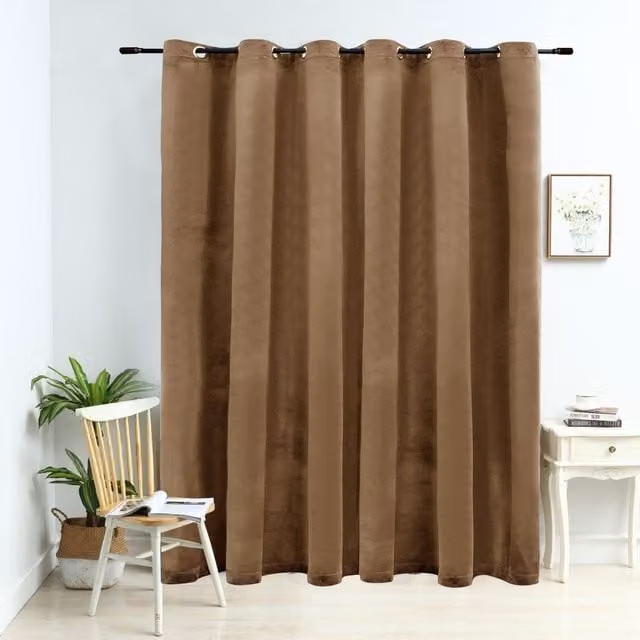 Berkfield Home Beige Velvet Blackout Curtain with Eyelets, W: 290 cm, H: 245 cm – 1