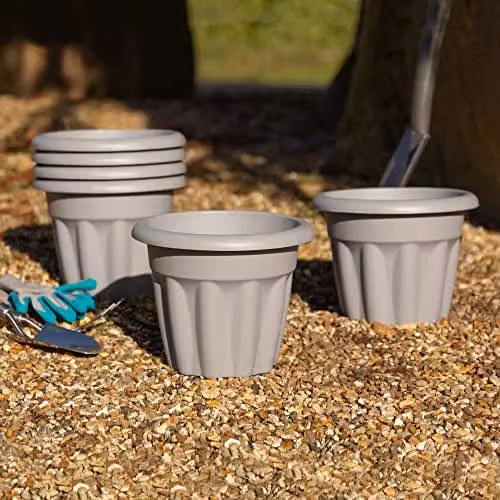 Wham Vista Round Plastic Garden Planter, Grey, W/D/H: 6 x 6 x 25 cm