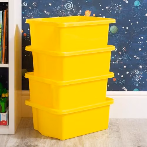 Wham Stack & Store 4 x 16L Plastic Storage Boxes, Yellow – 4