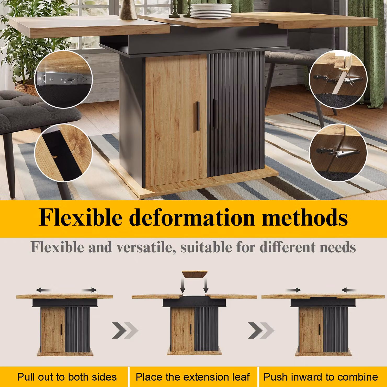 Aosom UK Modern Telescopic Dining Table with Extension System in Black and Natural, W/D/H: 80 x 140 x 75 cm – 4