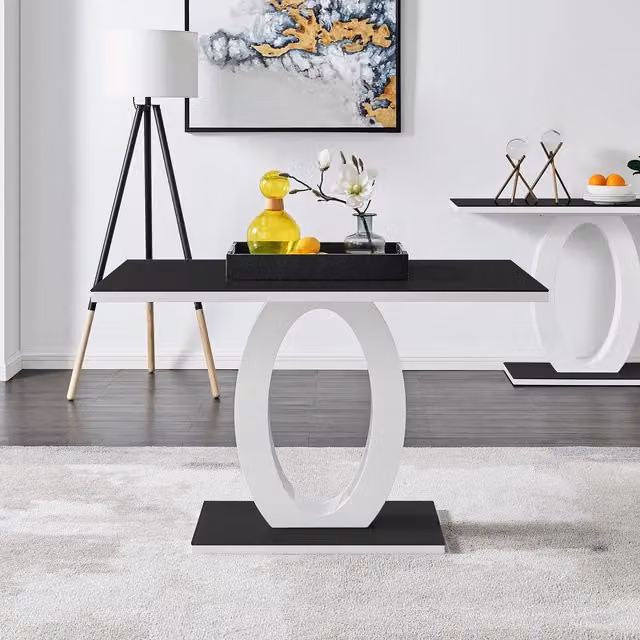 FurnitureboxUK Giovani Modern Rectangular 4-Seater High Gloss Glass Dining Table in Black and White, Width: 120 cm – 1