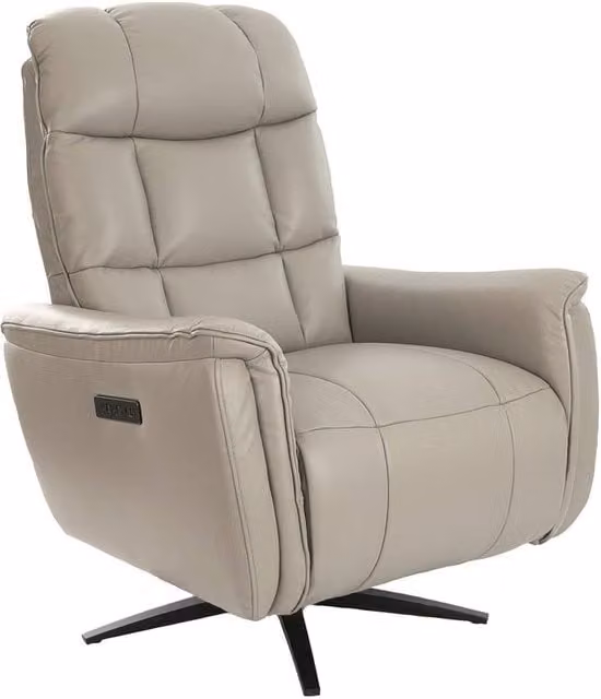 Angel Cerda Grey and Black Cowhide Leather Electric Swivel Recliner Armchair
