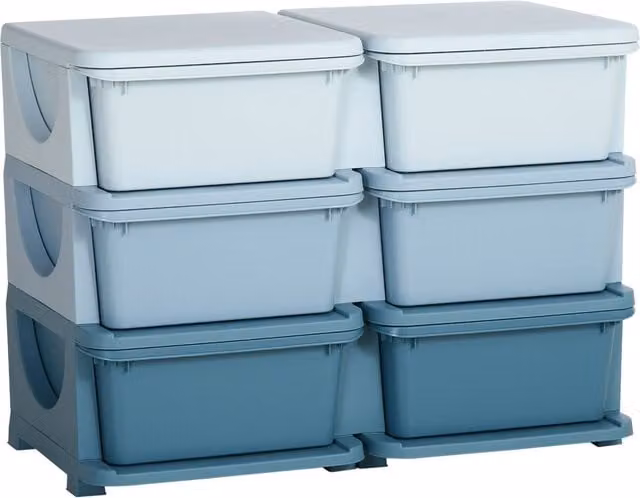 HOMCOM 3 Tier Kids Toy Storage Organiser Vertical Dresser Tower in Blue