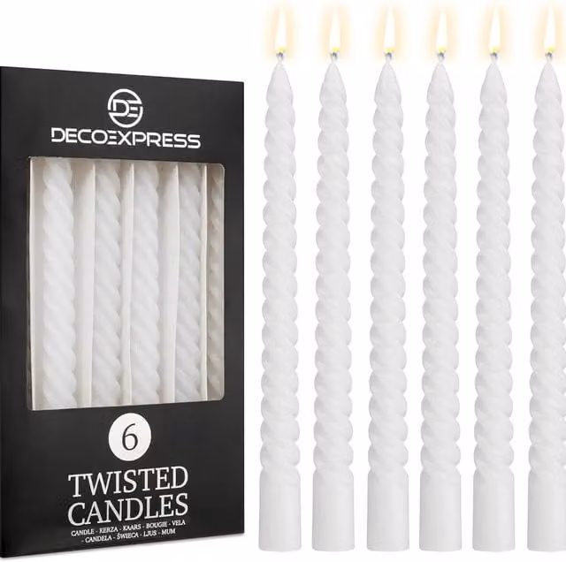 Deco Express White Spiral Twisted Tabletop Candles, Pack of 6