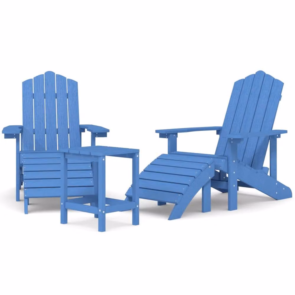 Berkfield Home Garden Adirondack Lounge Chairs with Footstool and Table in Aqua Blue HDPE Composite – 2