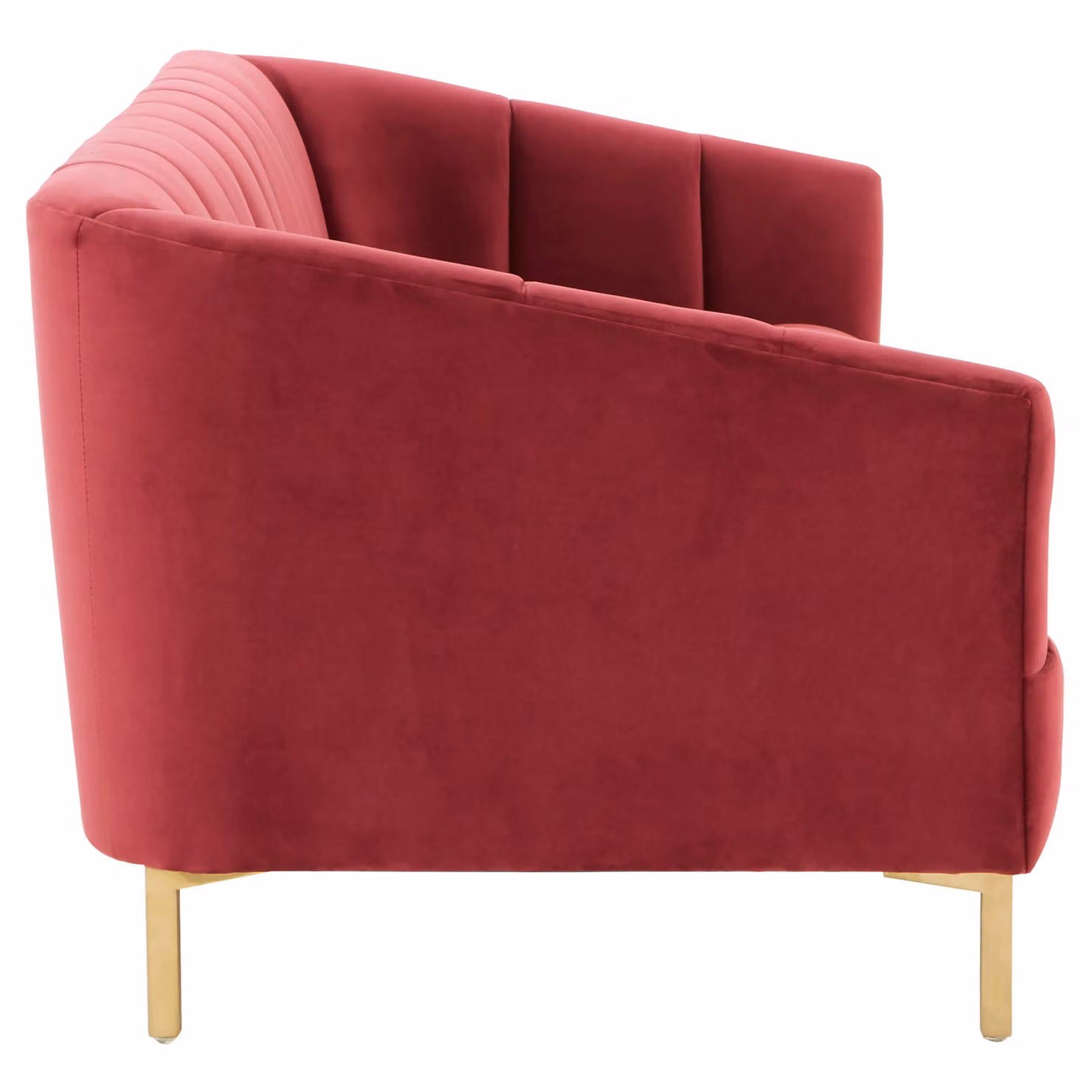 Orsina 3-Seat Red Velvet Sofa with Gold Metal Legs – 4