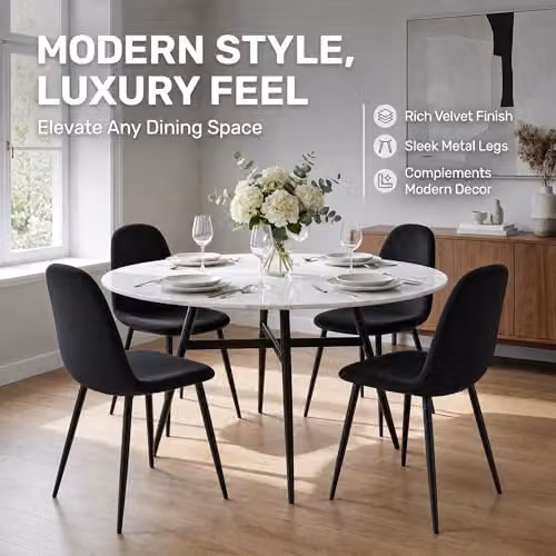Bravich LTD Ron Velvet Dining Chair in Black with Metal Legs – 5