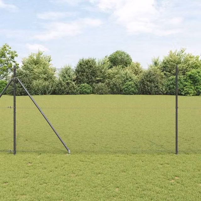 Berkfield Home Grey Steel Welded Wire Fence with 7 Spike Posts, W: 10 m, H: 1.5 m – 1