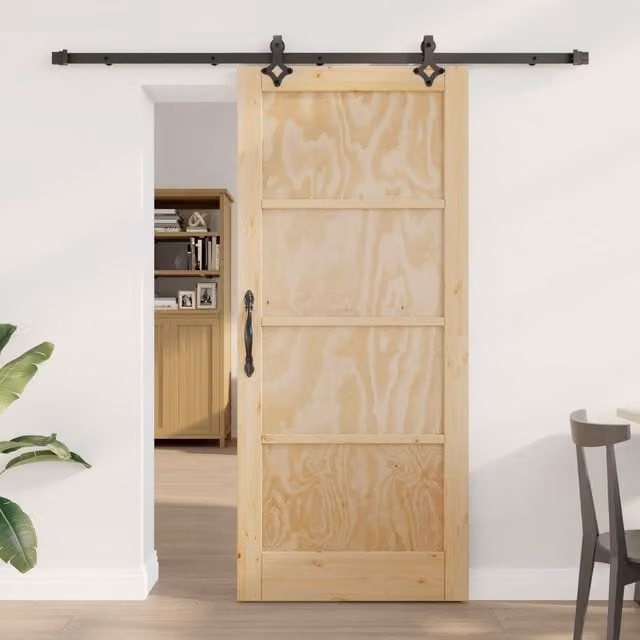 Berkfield Home Minimalist Solid Wood Pine Sliding Door with Hardware Set, Beige, W: 86 cm, H: 198.5 cm – 1