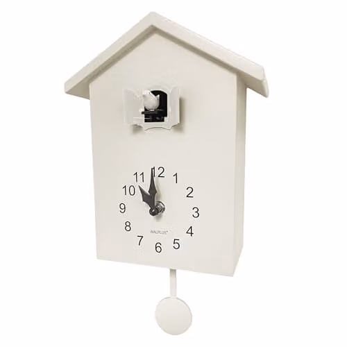 WALPLUS White Minimalist Quartz Cuckoo Wall Clock with Music Box and Changeable Birds – 1
