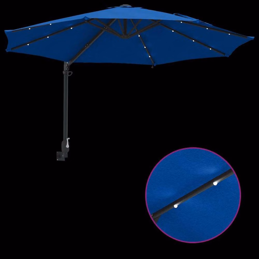 Berkfield Home Wall-mounted Garden Parasol with LEDs in Azure Blue – 5