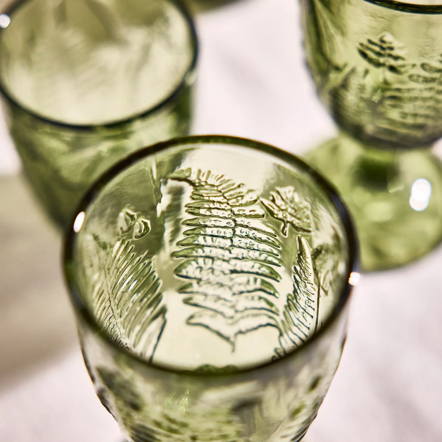 Dibor Set of 8 Green Leaf Embossed Floral Highball Glass Tumblers, 350ml per glass – 3