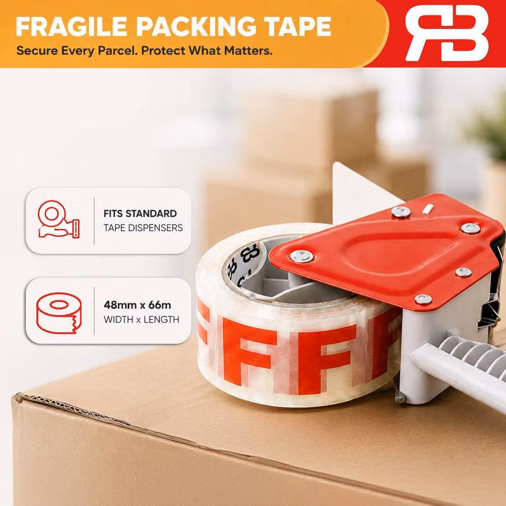 AQUARIUS Fragile Packing Tape, Red and Multicolour, 24 Rolls, W: 48 mm, L: 66 m – 5
