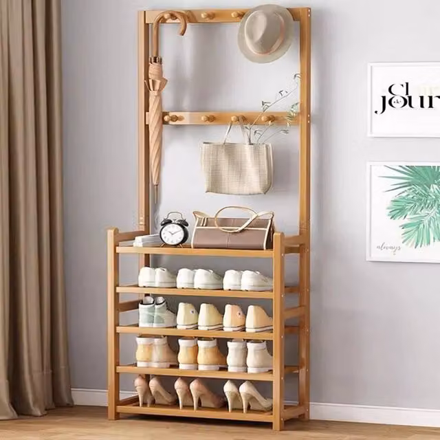 FLAVORA 5-Tier Vintage Wooden Coat and Hat Stand in Brown – 1