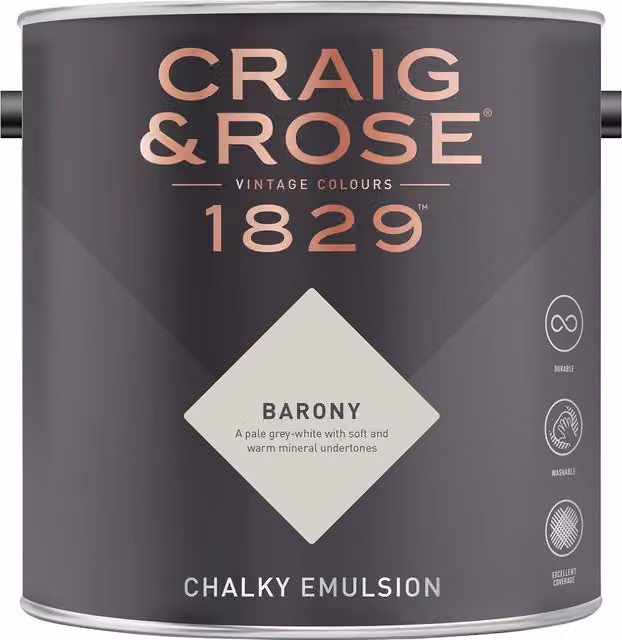 Craig and Rose Barony Chalky Matt Water Based Emulsion in Grey and White