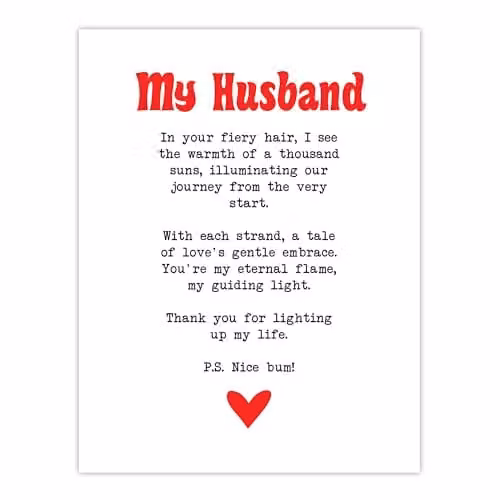 Artery8 Love Poem Ginger Husband Romantic Funny Wall Art Poster Print, W: 45.7 x H: 61 cm – 1