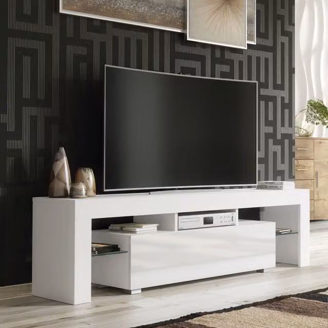 Creative Furniture Modern White High Gloss TV Unit W: 160 cm, D: 35 cm, H: 45 cm