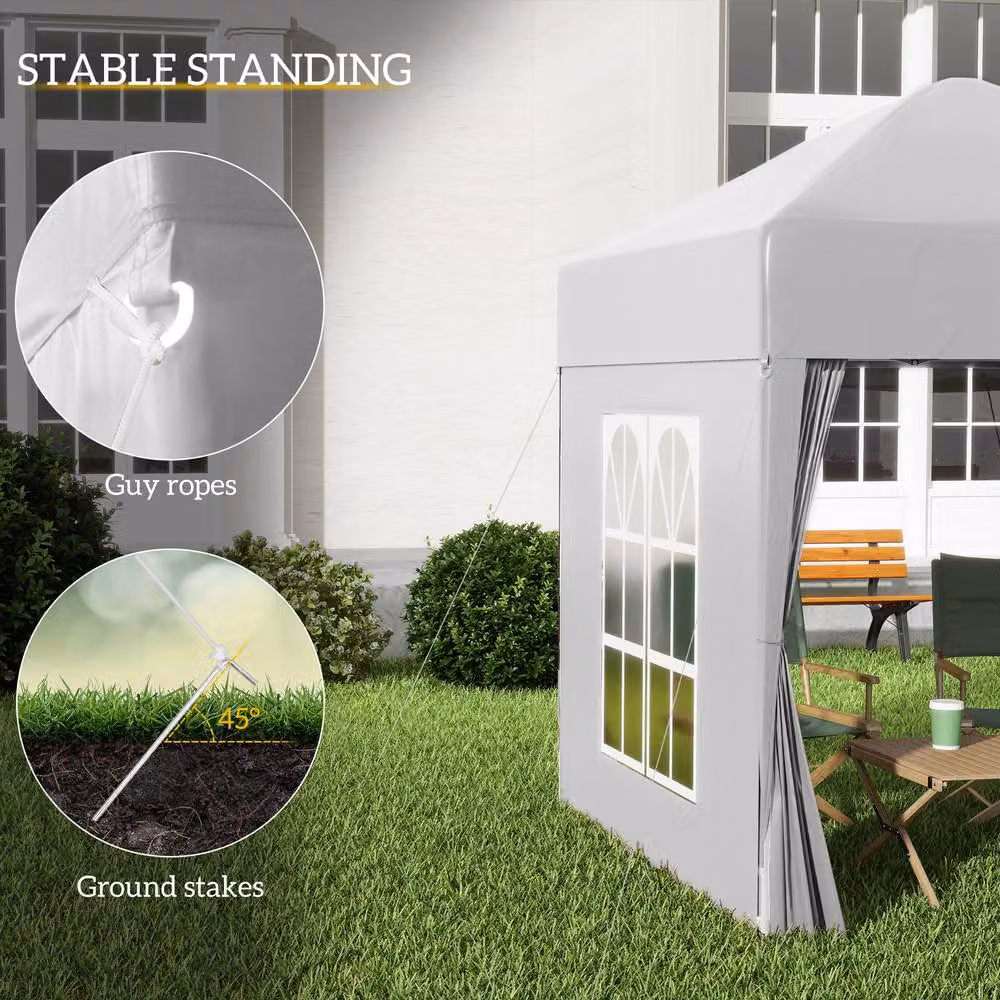 Outsunny White Pop Up Gazebo with Windows and Steel Frame, W: 200 cm, D: 200 cm, H: 240 cm – 7