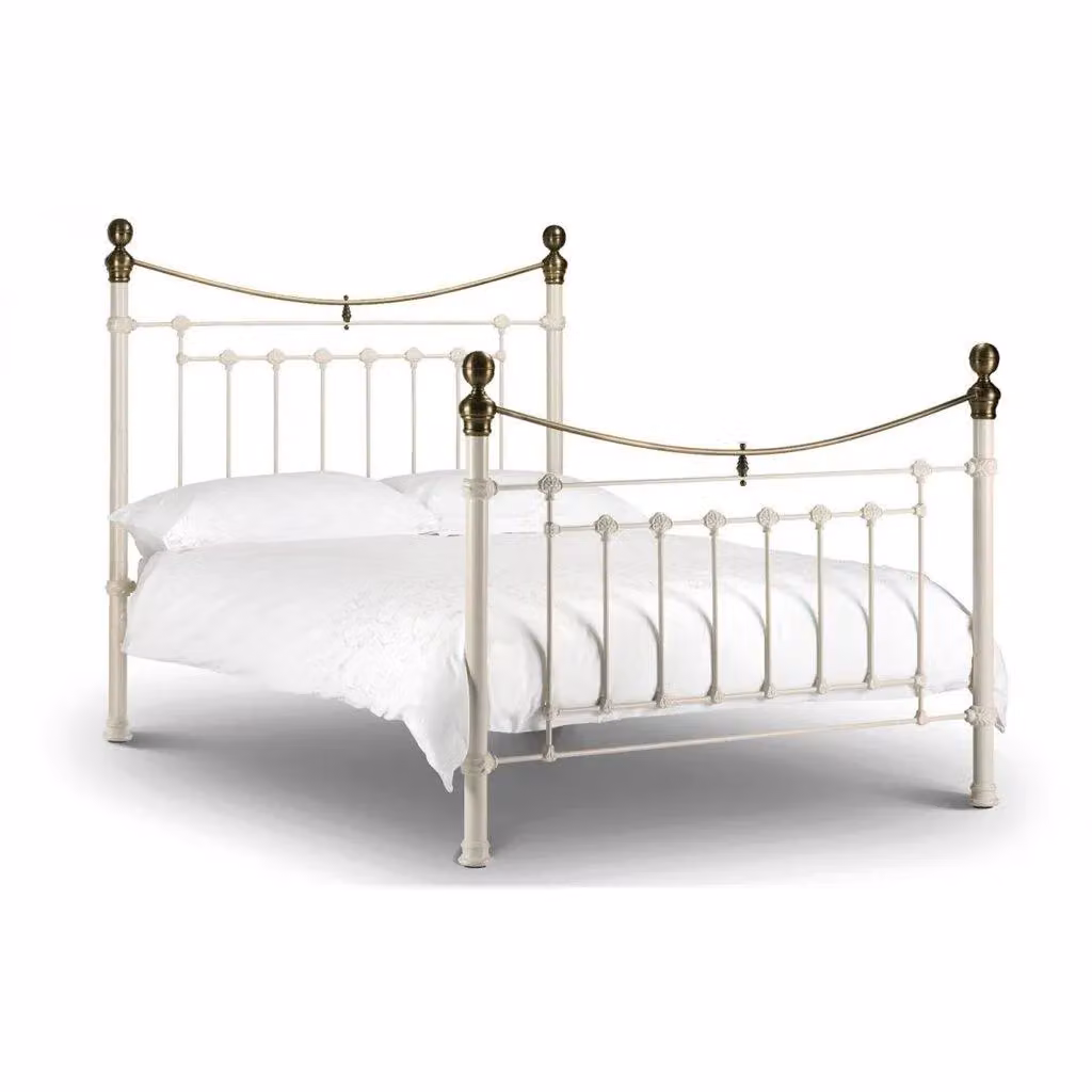Ashfield Victorian Style Upholstered Bed Frame in White and Gold, Double Size (140 x 200 cm) – 2