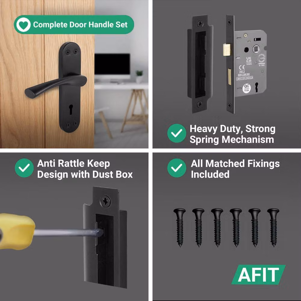 AFIT Black Novi Backplate Sashlock Set with Twist Handle, 1 Pair, W/D/H: 15 x 15 x 1.5 cm – 4