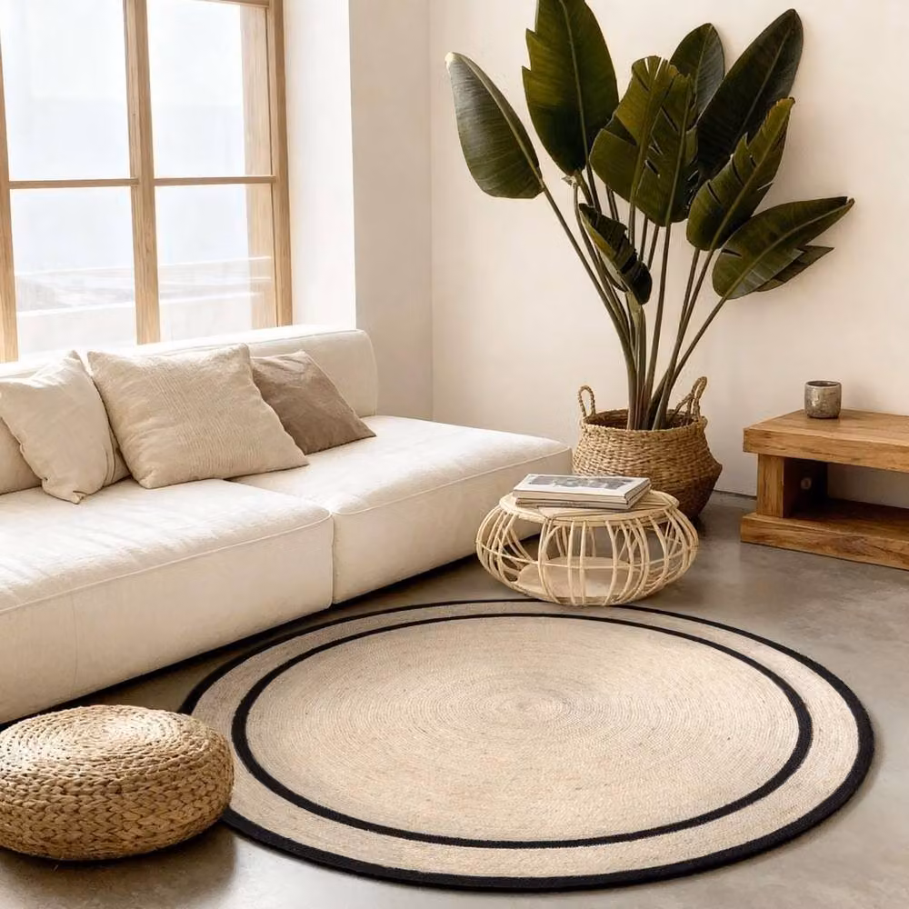 THE RUGS Lina Braided Handwoven Jute Round Rug, Reversible, Cream and Black, Diameter: 150 cm – 3