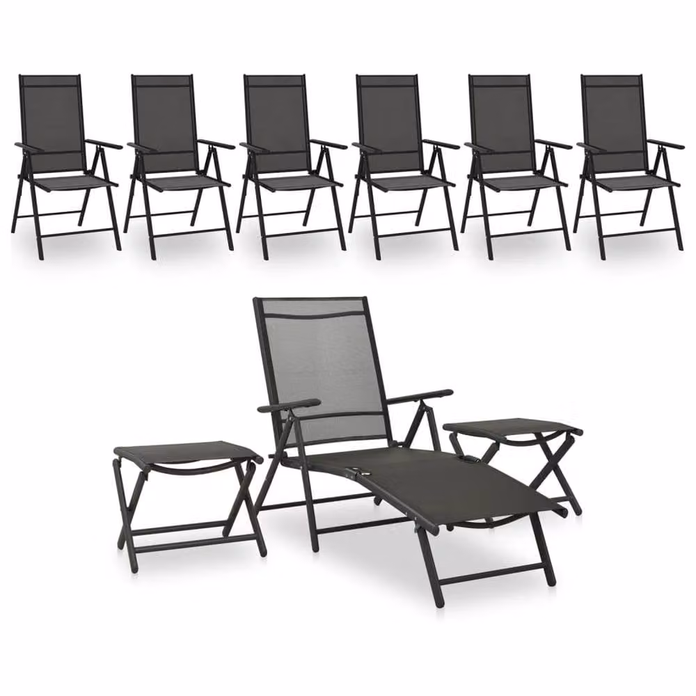 Berkfield Home 9 Piece Modern Garden Lounge Set in Black and Anthracite with Powder Coated Aluminium Frame and Textilene Fabric
