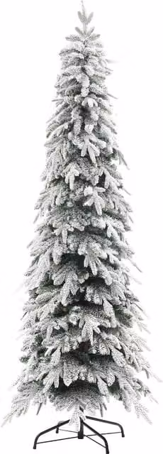HOMCOM 7ft Snow Flocked Pencil Christmas Tree with Downswept Branches in Green and White