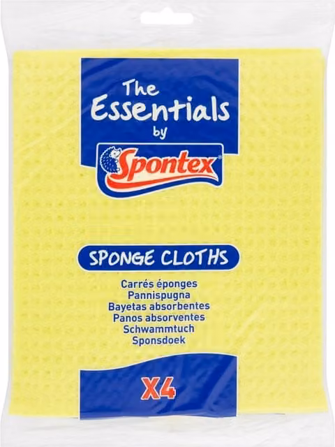 Spontex Essentials Sponge Cloths, Yellow, Pack of 4