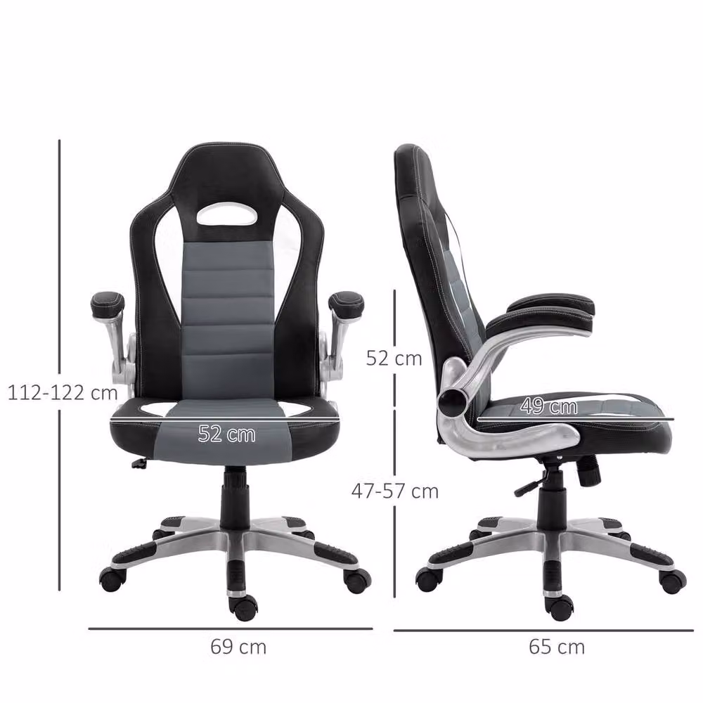 KORVIXA Grey and White Racing Gaming Chair with Height Adjustment and 360 Degree Swivel – 2