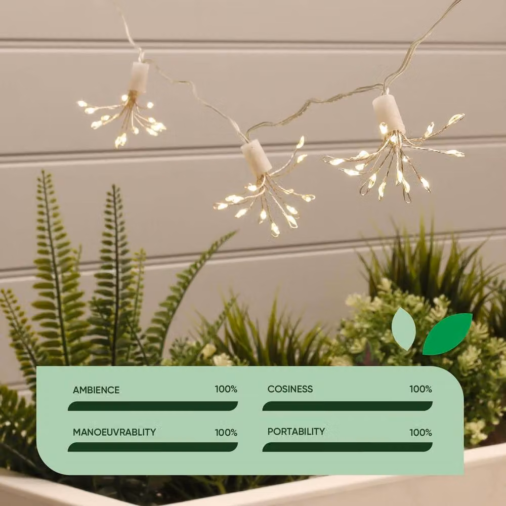 Gardenwize Solar Starburst LED String Lights, 10 Piece Warm White Outdoor Garden Lights, 2m, Transparent – 3