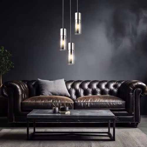 Globo Lighting Modern Cylinder Suspended Pendant Light in Nickel Matt Silver with Transparent Glass and E27 Bulb Holder – 3