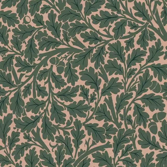 QUERCUS Tourmaline Botanical Floral Art Nouveau Wallpaper in Green and Pink