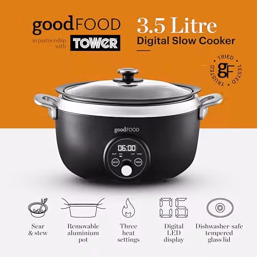 Tower 3.5L Digital Slow Cooker with Timer and Digital Display, Black and Silver – 5