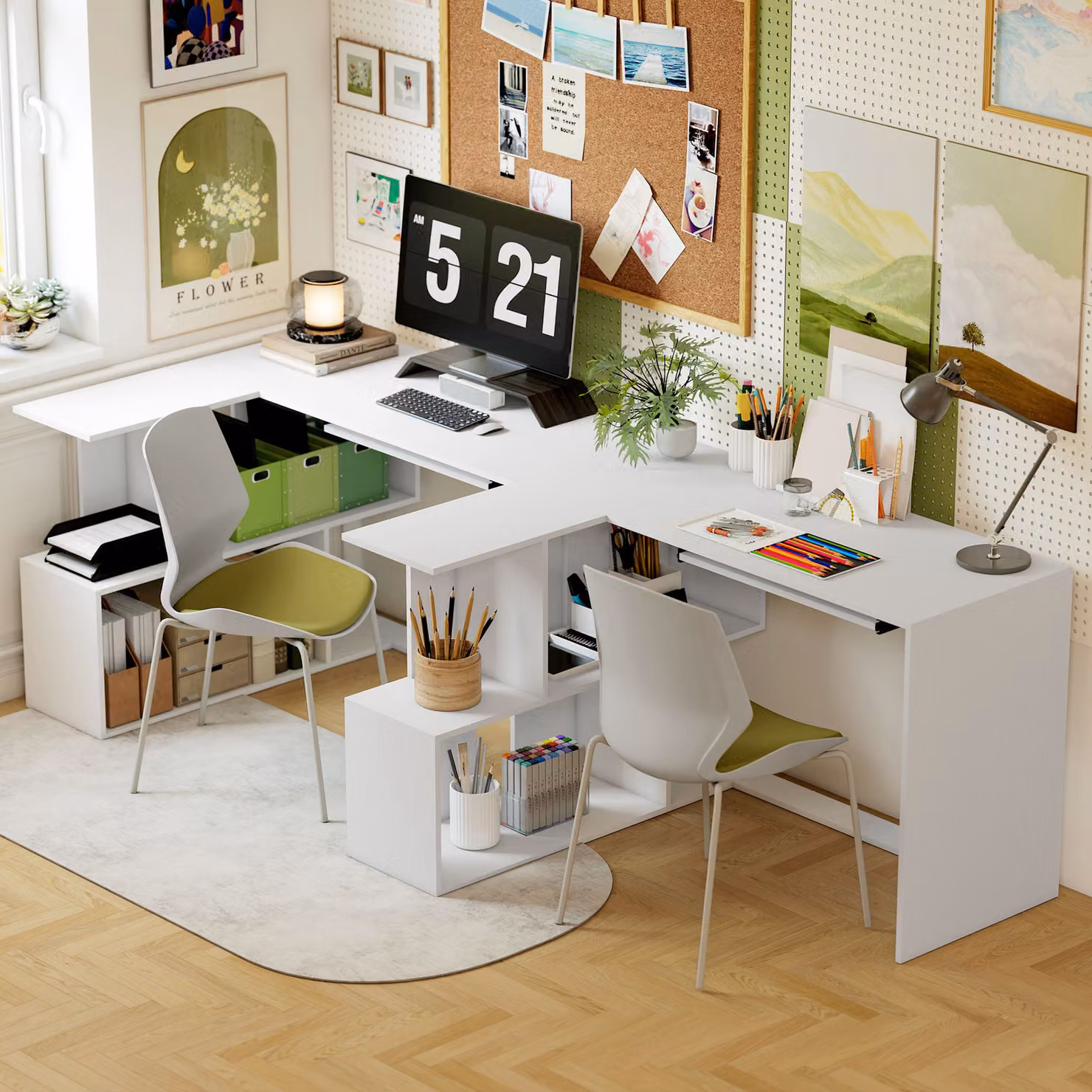 HOMCOM L-Shaped Corner Computer Desk with Keyboard Tray and Open Shelves, White Wood Effect, W/D/H: 120 x 27.5 x 76 cm – 4
