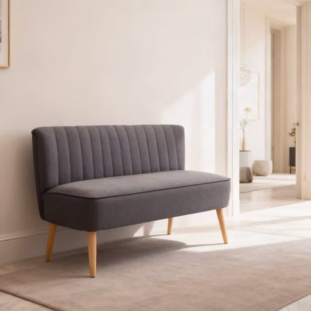 ERGOVEXA Modern Two Seater Compact Loveseat Sofa in Dark Grey Fabric with Solid Wood Frame